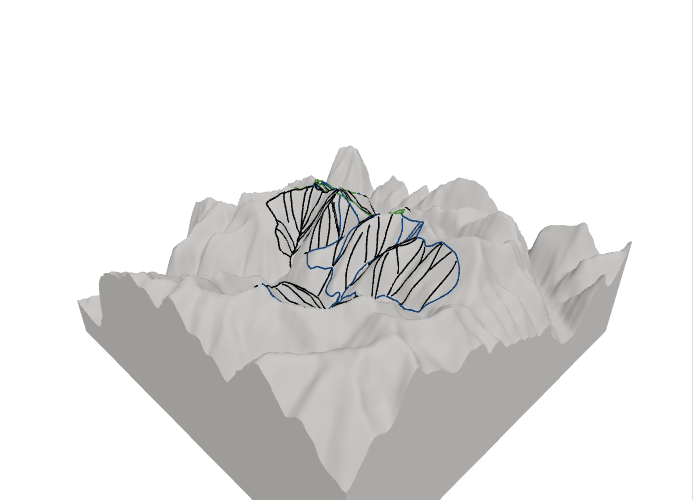 Screenshot of the Monte storefront's interactive Three.js terrain preview for a ski resort